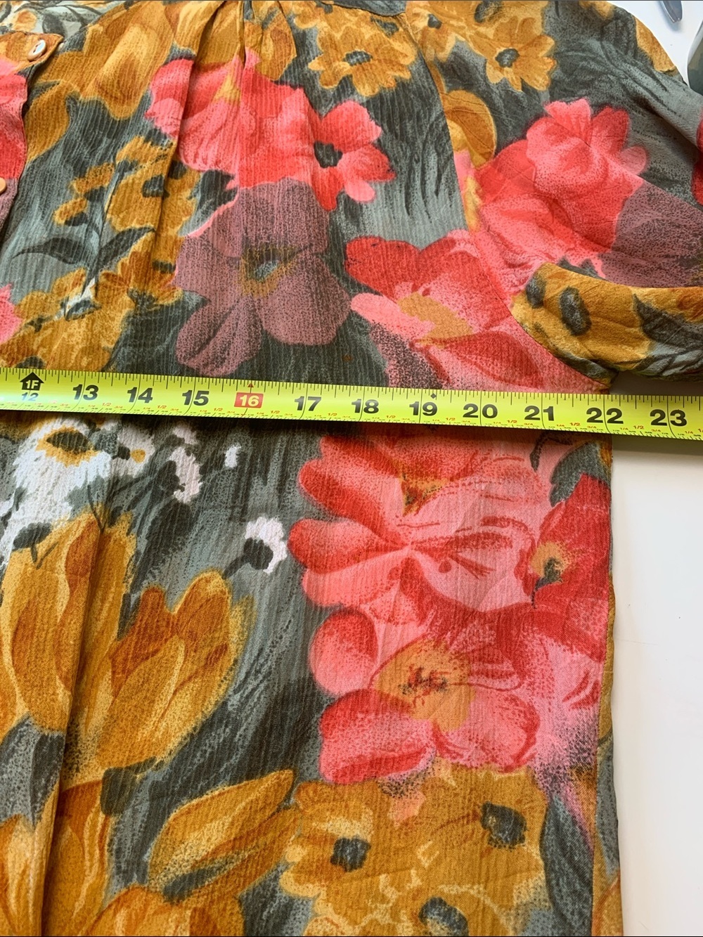 Vintage Rare Mango Bright Floral Top or Dress in Mustard w Coral & Green - Picture 15 of 17